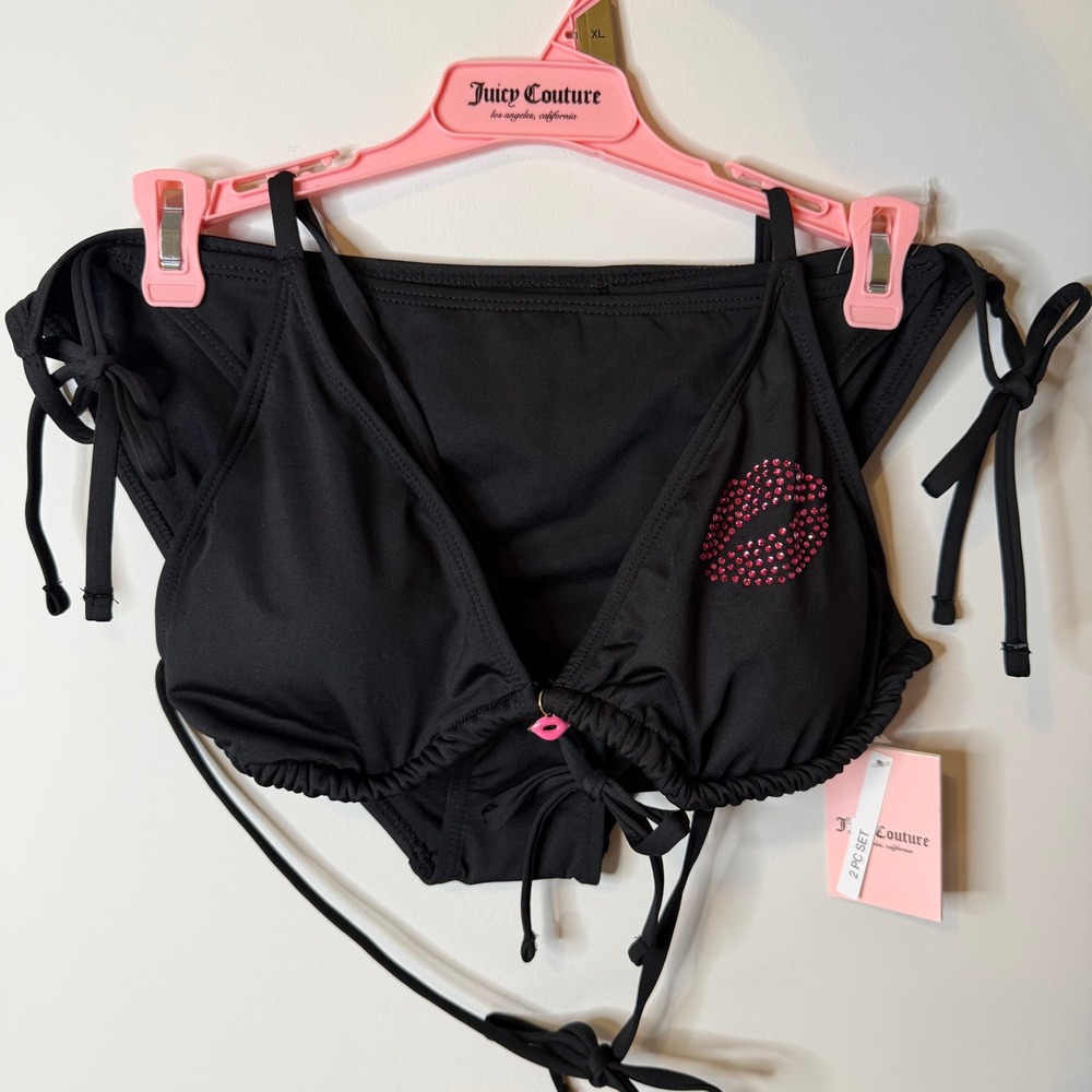 New Juicy Couture XL Black Kiss Lips Bikini Bathing Suit Swimwear Clothing Cute